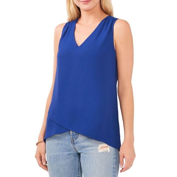 Vince Camuto Overlap Blouse Size Small Royal Blue Sleeveless V Neck‎ NEW - Picture 1 of 10
